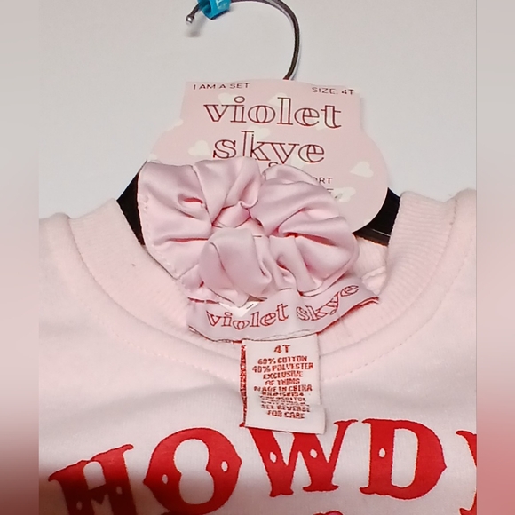Violet Skye Toddler Outfit Set | 3-Piece Pink “Howdy Valentine” Sweatshirt 4T - Picture 3 of 12